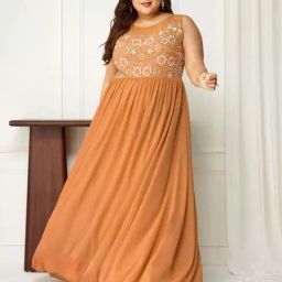 Miss Chase A+ Orange Embroidered A-Line Dress-image-27