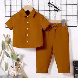 YK Boys Cotton Solid Casual Shirt & Trousers Co-Ord Set-image-5