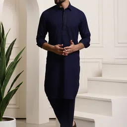 SOJANYA Men Navy Blue Solid Kurta with Salwar-image-70