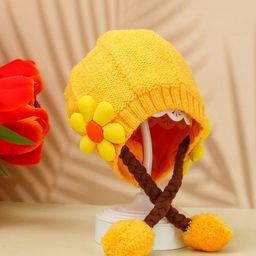 Yellow Bee Girls Self Design Braided Woollen Beanie-picture-2