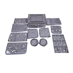Kuber Industries Grey Solid Laminated Satin Locker Jewellery Kit With 12 Pouches-19