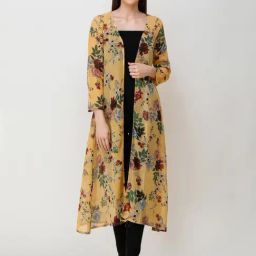 Scorpius Yellow Floral Print Long Shrug-60
