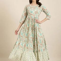 SHOWOFF Beige Cotton Floral Print Kurta-picture-27