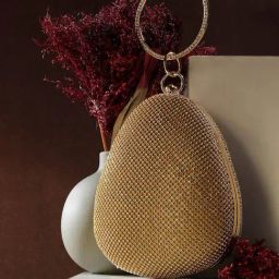 HauteSauce Golden Embellished Small Oval Clutch Bag-31