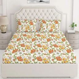 Layers Cotton Plus Multicolor Cotton Blend 120 TC Double Size Bed Sheet with Pillow Cover-image-22