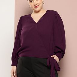 Sztori Plus Size Puff Sleeve Wrap Top-image-14