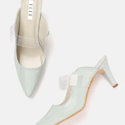 ELLE Mint Green & Transparent Solid Pointed Toe Mules-16