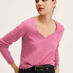 MANGO Women Pink Notched Round Neck Pullover-image-38