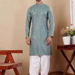 Rawayi Men Geometric Thread Work Kurta-picture-10