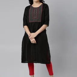 Samhitas Striped Thread Work Straight Kurta-image-21