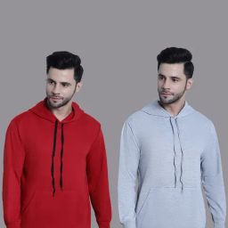 Vimal Jonney Red & Grey Regular Fit Hooded Sweatshirt - Pack of 2-image-86