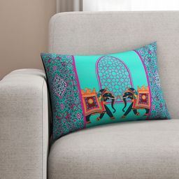 SEJ by Nisha Gupta Green Single Abstract Rectangle Cushion Cover-48
