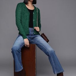 Allen Solly Woman Green Cable Knit Cardigan-image-7