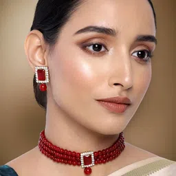 Peora Red Gold Plated Kundan Jewellery Set-20