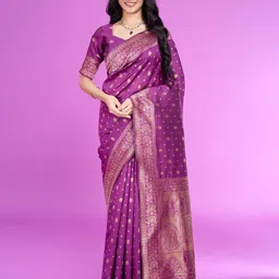 RICH & ROMAN Woven Design Zari Pure Silk Banarasi Saree-image-24
