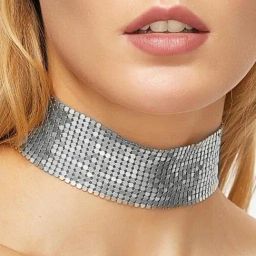 OOMPH Silver Shimmer Broad Choker Fashion Necklace for Women-image-13