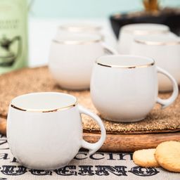 SONAKI Set of 6 White Solid Bone China Mugs With 24K Gold Print-41