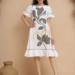 Tulsattva Women Floral Printed Boat Neck Flared Sleeve Fit & Flare Dress-image-37