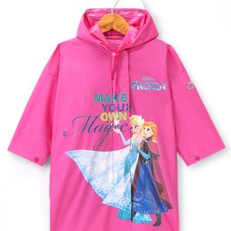 Babyhug PVC Full Sleeve Calf Length Kids Raincoat Elsa Print - Pink-image-87