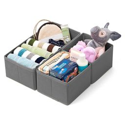 House of Quirk Storage Box Set of 3 Closet Dresser Drawer Organizer Cube Basket Bins Containers Divider with Drawers  Pack of 3 - Grey-24