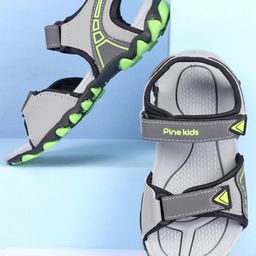 Pine Kids Velcro Closure Sandals with Logo Print - Grey-image-94