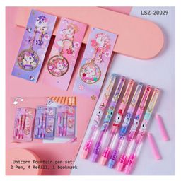 SKB Unicorn Fountain Pen Set for Kids 2 Pen 4 Refill 1 Bookmark - Multicolour-image-52