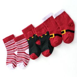 Cute Walk By Babyhug Anti Bacterial Ankle Length Socks Striped Pack Of 3 - Red & Black-image-82