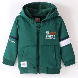 Little Kangaroos Woven Full Sleeves Hooded Sweatshirt With Text Print - Green-25