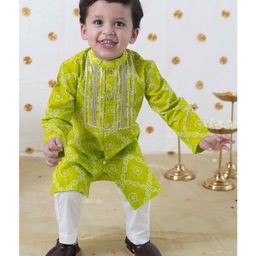 Tiber Taber Full Sleeves Bandhej Printed Kurta Dhoti  Set - Green-image-69
