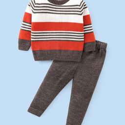 Babyhug KnittedFull Sleeves Striped Design Sweater Set - Multicolour-image-33