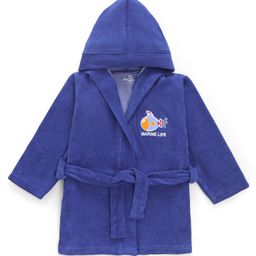 Doodle Poodle Terry Knit Full Sleeves Hooded Bath Robe - Navy Blue-image-62