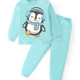 BLUSHES Full Sleeves Penguin  Printed Night Suit - Sea Green-picture-19