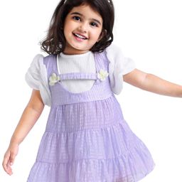 Babyhug Half Sleeves Fit & Flared  Party Frock with Floral Corsage - Lavender & White-image-7