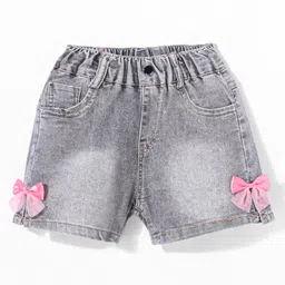 Kookie Kids Denim Shorts with Bow Applique - Blue-picture-2