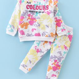 ToffyHouse Cotton Knit Full Sleeves Top & Lounge Pants Co-Ord Set With Color Splash & Text Print - Multicolor-picture-29