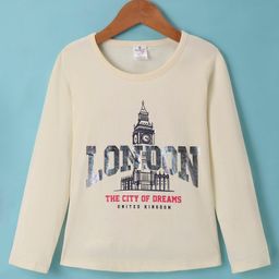 Smarty Girls  100 % Cotton Knit Full Sleeves T-Shirt with Text Print- Cream-image-73