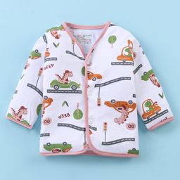 OHMS Single Jersey Knit Full Sleeves Front Open Vest with Dino Print - White-picture-26