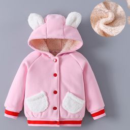 Kookie Kids Full Raglan Sleeves Hooded Bomber Jacket With Ears Applique - Pink-image-52