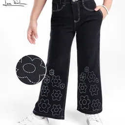 arias by lara dutta Arias Cotton Denim  Stretch Flared Jeans With Rhinestones - Black-picture-7
