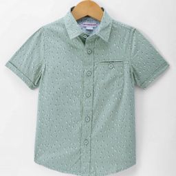 Under Fourteen Only Half Sleeves Abstract Printed Shirt - Green-image-4