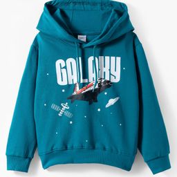 Taeko Fleece Knit Full Sleeves Hooded Sweatshirt with Galaxy Print - Teal Blue-image-96