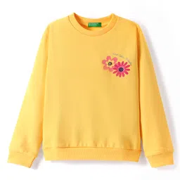 UCB Cotton Knit Full Drop Shoulder Sleeves Sweatshirt with Floral Print -Yellow-picture-10