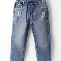 Olio Kids Woven Full Length Solid Denim Jeans With Distressed Pattern - Blue-image-81