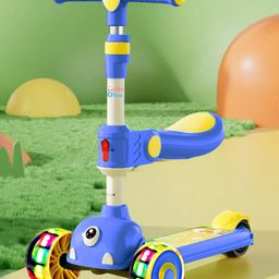 Little Olive Double Deck Scooter with LED Lights Adjustable Handlebar & Lean-to-Steer Technology- Blue-1