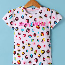 Doreme Single Jersey Knit Half Sleeves T-Shirt with Cheetah Print Design & Text Print - White-image-64