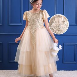 Mark & Mia Woven Half Sleeves Party Gown With Floral Embroidery - Cream-image-87