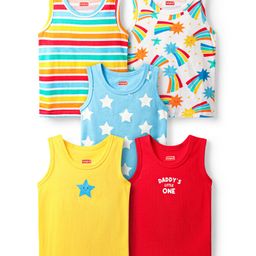 Babyhug 100% Cotton Knit Sleeveless Antibacterial Vests with Star Print & Stripes Pack of 5 - Multicolor-image-9