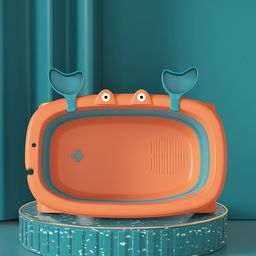 Babyhug Foldable Baby Bath Tub with Drain Plug in Crab Shape - Orange-86