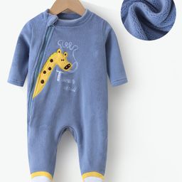 Mark & Mia Full Sleeves Winter Wear Rompers With Animal Print - Blue-image-116