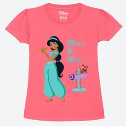 Wear Your Mind Cotton Disney Alladin Featuring Half Sleeves Jasmine Printed Tee - Hot Pink-picture-43